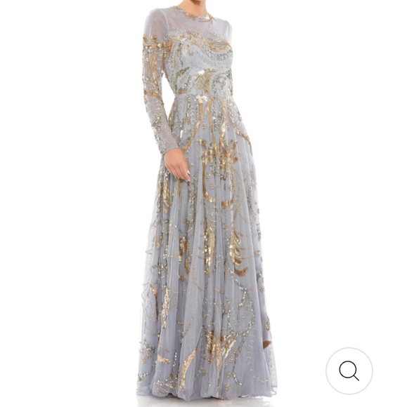 Macduggal Long Sleeve Embellished Illusion Evening Gown